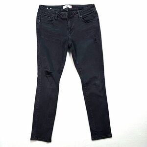 CAbi Women's Slim Boyfriend Jeans Size 6 Black Pants Distressed Torn Knee